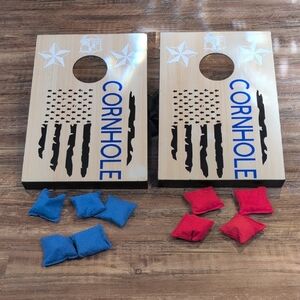 Travel Cornhole Game Set with Blue and Red Bean Bags